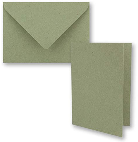 50x grünes Vintage Kraftpapier Falt-Karten SET mit Umschlägen DIN A5-21 x 14,8 cm - Grün - Recycling - Klapp-Karten - blanko