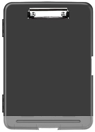 XHDA A4 Clipboard Storage Box With Separate Pen Compartment, Plastic Folder, Portable for School, Utility, Industrial Office, Black