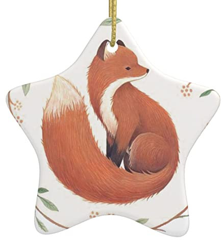Handbemalter Fuchs-Weihnachtsanhänger aus Keramik: >> Doppelseitiger Druck, geeignet für die Dekoration für Weihnachten.