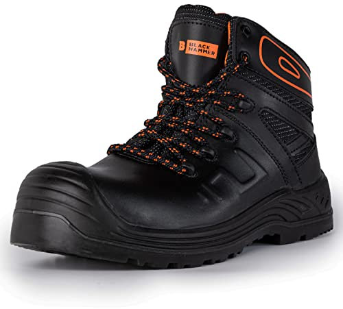 Black Hammer Mens Composite Lightweight Safety Boots | Non Metal Toe Protection with midsole Comfortable Non Slip Shoes for Work and Safety S3 SRC 6650 (9 UK)
