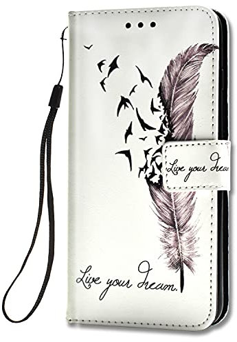 HopMore Handyhülle für Samsung Galaxy A34 5G Hülle PU Leder Klapphülle Schutzhülle mit Kartenfach Klappbar für Samsung A34 5G Flip Case Stoßfeste Tasche Cover mit Muster, Feder