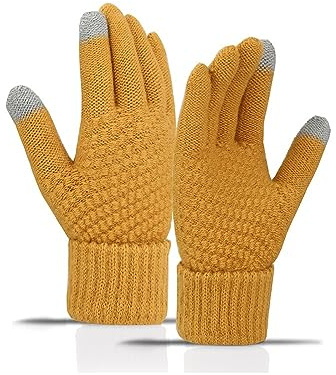 Narunii Touchscreen Handschuhe Strick Fingerhandschuhe Winter Strickhandschuhe Warme Handschuhe,Geeinget für Skifahren Radfahren und SMS,für Damen und Herren (Gelb)