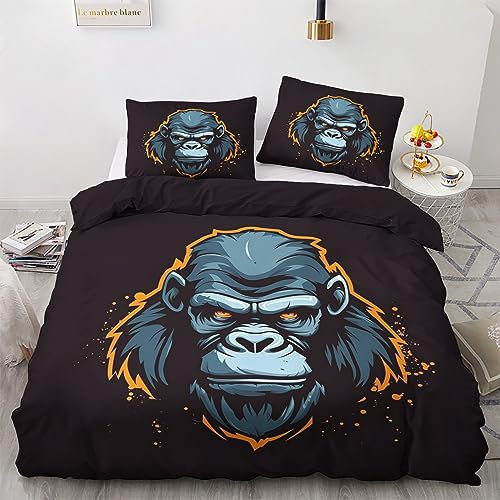 Generisch Bettwäsche 135x200 Schimpanse - Gorilla Bettbezug, Bettwäsche-Sets 2 teilig, Weich & Bügelfrei Mikrofaser Wendebettwäsche und 1 Kissenbezug 80x80 mit Reißverschlus L7-&-137