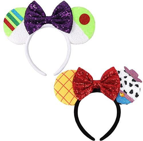 HXPLN 2 PCS Mouse Ears Headbands, Mouse Ears Bow Headbands Parks Ears for Adult Women Girls Party Costume Accessories