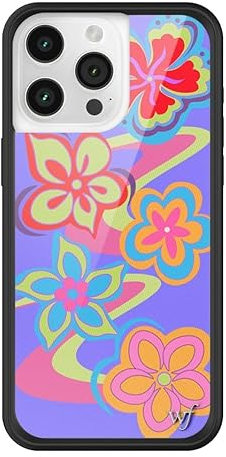 Wildflower Surf's Up Hülle, kompatibel mit Apple iPhone 15 Pro Max, trendy, rot, lila, blumig, Sommer, Strand, schützender schwarzer Stoßfänger, 1,2 m Falltest-zertifiziert, kleines Unternehmen im