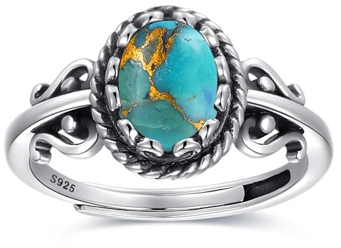 BONLAVIE Türkis Ring Verstellbare Vintage Offener Ringe für Frauen Oval Türkis Damen Ring Schmuck