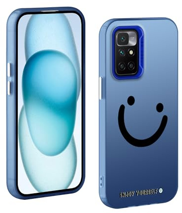TAUYN Hülle für Xiaomi Redmi 10 2022/Redmi 10, PC Stoßfest Ultra Dünn Schutzhülle, Iächelndes Gesicht Muster Design Handyhülle, Blau