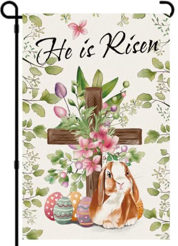 Oster-Gartenflagge, doppelseitig, 30,5 x 45,7 cm, He Is Risen, Leinenflagge für Ostern, Outdoor-Dekoration, Hofdekorationen für den Außenbereich, saisonale Flagge für Veranda, Urlaubsbanner