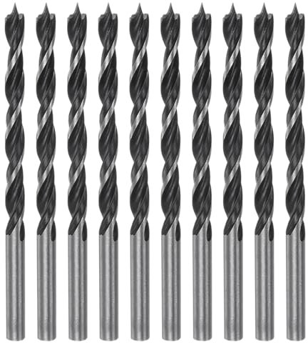 HARFINGTON 10pcs Brad Point Drill Bits 4.5mm(11/64) Dia Straight Round Shank Metric Brad Point Spiral Twist Drill Bits for Softwood Hardwood Plywood Plastic Rubber, Black