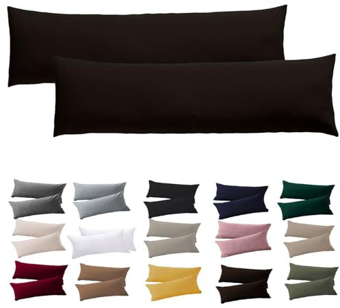 Soifox Seitenschläferkissen Bezug 40 x 145-2er Set Braun Kissenbezug mit Reißverschluss 100% Mikrofaser Resistent und Hypoallergen Kissenbezüge für Seitenschläferkissen