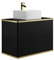 Vente-unique-Mobile per bagno sospeso con scanalature con profilo Dorato e lavabo da appoggio Nero 80 cm - KELIZA