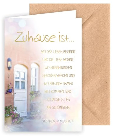 KE - Neues Heim - Elegante Glückwunschkarte, inkl. Umschlag, DIN B6 Format, Persönliche Kleinigkeit für Umzug & Einzug, braun, Motiv: Haus