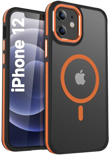 Helssitot Magnetisch Handyhülle für iPhone 12/12 Pro, Hülle 6.1 Kompatibel mit MagSafe [Matte Kabellosem Laden] [Samtige Touch] Case Militärgrad rutschfest Stoßfest Schutzhülle - Orange
