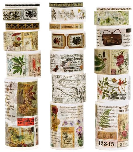 KAVI' S Retro Washi Tape Set Dekorative Antik Rauschgold Masking Tapes Klebeband Bunt für Kunst, DIY Handwerk, Tagebuch, Planer, Scrapbook, Verpackung (Misty Forests)