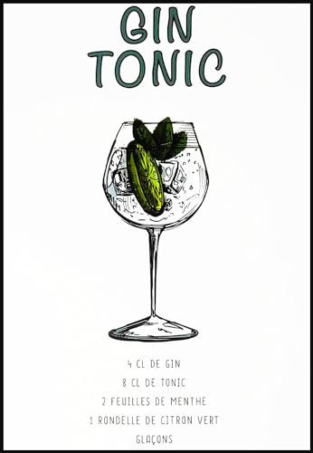 KUSTOM ART Wand- oder Tischbild Serie Aperitivi & Cocktail Gin Tonic Druck auf Holz 30 x 21 cm.