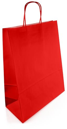 Netuno 10 Papiertaschen Rot 25 x 11 x 32 cm Kraftpapier rote Papiertüten groß mit Griffen farbige Geschenktaschen Geschenktüten Mitgebseltüten Papiertragetaschen Papierbeutel paper bags with handles
