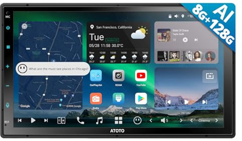ATOTOZONE X10G2B7E 7 Zoll Android Autoradio Doppel-Din, 8+128G, 4G LTE, KI-Sprachassistent, Kabelloses Carplay & Android Auto, Duales Mikrofon & Bluetooth & Kameraeingang, LRV, 36B-EQ, HDMI-Eingang
