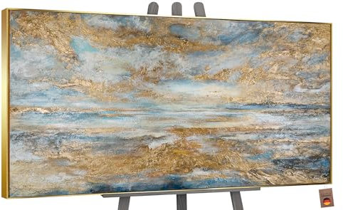 YS-Art Luxus Abstrakt Acryl Gemälde auf Leinwand goldene Bucht handgemalt Wandbild Wohnzimmer Moderne Wohndekor Bilder echtes Kunstwerk 120x60 cm