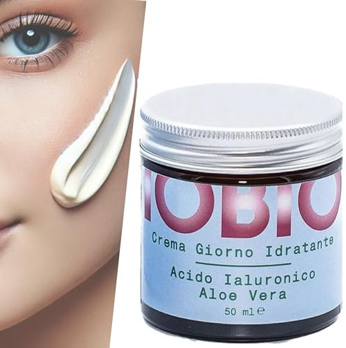 IOBIO - Crema Viso Idratante Giorno Bio Vegan 50ml – Acido Ialuronico, Aloe Vera e Collagene – Crema Antirughe Donna e Uomo – Perfetta per Occhiaie e Pelli Sensibili- Prodotto Italiano