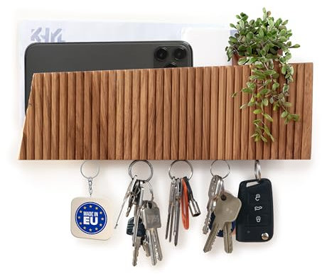 KHYL® magnetisches Schlüsselbrett aus Holz mit Ablage, Schlüsselhaken, Schlüsselhalter aus massiver Eiche, design wohn Deko, Schlüsselboard, Key Organizer, mit Wandhalterung,