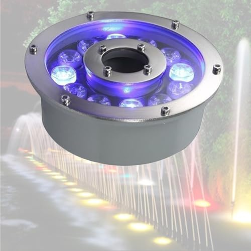 LED Ring Fountain Light - Submersible LED Underwater Pond Lights, IP68 Waterproof Stainless Steel Led Spotlight, 12V Middle Hole LED Pool Lights, for Fountain/Landscape Decoration Illumination(Red,9W(