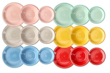 Wintem 18-Piece Multi-Coloured Porcelain Dinner Set - Set of Dinner Plates, Soups and Desserts Ideal for Any Occasion - Modern and Durable Dishes are Dishwasher Safe