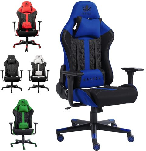 KRAKEN CHAIRS Sedia da gaming in tessuto – nero/blu – Sedia da ufficio – Ergonomica Computer Sedia Gamer – Portata 130 kg – Sedia da gioco – Sedia da gioco – Sedia da gioco – Sedia da PC