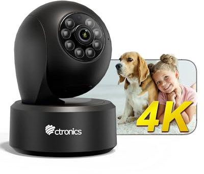 ctronics 4K 8MP Security Camera Indoor, Auto Tracking, AI Person/Vehicle/Pet Detection, PC Remote Control, 5GHz Wi-Fi, 360° PTZ, 24/7 Recording, Cloud & 256GB TF Card Storage, FTP/NVR/NAS