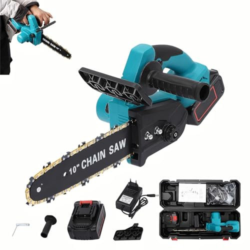 Garbenat 10 Zoll Kettensägen Mini Kettensäge mit Akku 1500W Elektro Kettensägen Professional Handkettensäge Akku-Kettensäge mit Bürstenloser Motor für Astschere Holzschneiden (1x3000 mAh Batterie)