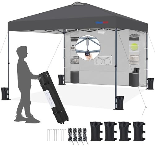 Yaheetech Pop up Pavillon 3x3m Faltpavillon mit 1 Seitenwand & Aufbewahrungstaschen Höhenverstellbar Partyzelt Wasserdicht Stabil Gartenpavillon Winterfest, Dunkelgrau, 3 × 3 M