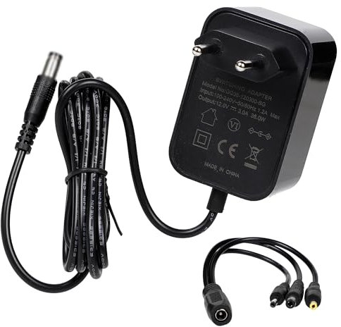 Carbosing 12V 3A 36W Adaptateur Secteur Alimentation Chargeur Transformateur Compatible avec DVR NVR LED Caméras de Surveillance vidéo Noir