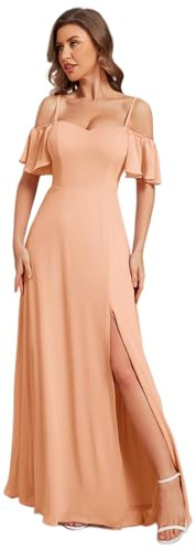 Ever-Pretty Women's Ruffles One Shoulder Short Sleeve Empire Waist A Line Chiffon Long Bridesmaid Dresses with Side Slit 00237