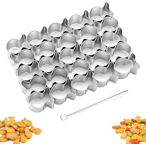 uadbau GoldFish Cracker Cutter, 25 Cavity Mini Cookie Cutters with Cleaning Brush, Goldfish Mold Stainless Steel Fish Shaped for Non-Stick Dough DIY Cookie Mold