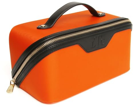 The London Train Case Co. Beauty Train Expandable Makeup Case, Vegan Leather, Two-Tone 24 x 12 x 12 cm (Orange)