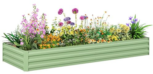 Outsunny Hochbeet Stahl, Pflanzbeet Frühbeet Gartenbeet Blumenkasten steckbar, Pflanzkasten Pflanzkübel Gemüsebeet 241x90,5x30cm für Garten Terrasse, für Blumen, Pflanzen, Obst, Gemüse, Grün