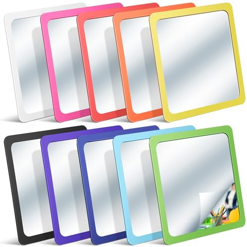 Dandat 10 Pcs Small Mirrors for Kids 6 x 6 Inch Square Shatter Proof Reflector Toddler Glass Plastic Reflector for Classroom DIY Craft Preschool Facial Expression (Rainbow Colors)