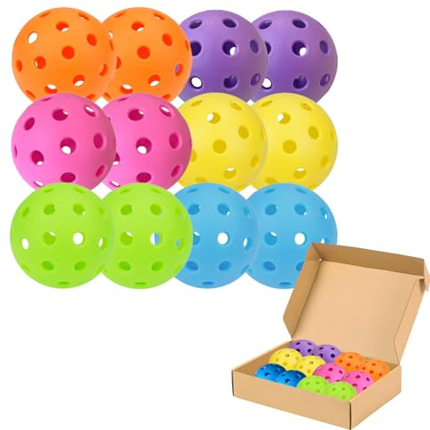 Acidea Pickleball, 40 Löcher, für drinnen und draußen, bunt, hohe Haltbarkeit, perfekt ausbalancierte Pickleball-Bälle, hohe Sprungkraft, langlebiges Pickleball-Set, 12 Stück