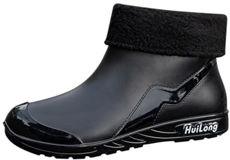 LOIJMK Stivali di gomma da donna, foderati, impermeabili, da giardino, stivali da pioggia, stivali invernali, stivali invernali, Nero , 40 EU