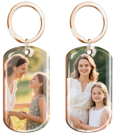 Porte Clef Personnalisable Porte Clé Photo Personnalisé Double Face Couleur Gravé, Porte-Cles Personnalisée Idéal Cadeau pour Homme Femme Mère Pères Ami