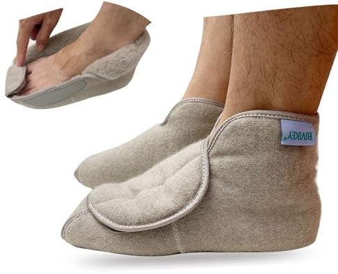 BIVIKEY Fersen- und Knöchelschoner gegen Druckstellen, 100 % Wolle, warm und atmungsaktiv, verstellbare Größe, für Füße, Chirurgie, Erholung, medizinische Einrichtungen oder Pflegeheime, Grau, Größe L
