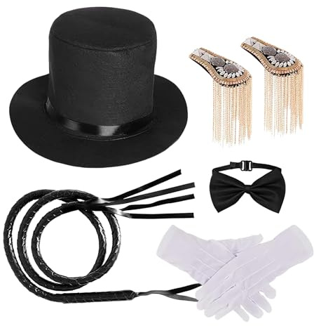 da circo da donna | Set di spalline, frusta, guanti, cappello a cilindro, papillon, spalline, guanti, frusta, puntelli per donne, uomini, eventi a tema circo, feste
