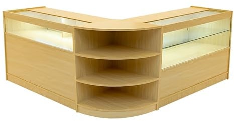Maple Shop Counter Set Harmonia LED Light B1200 C1200 LM60 120cm 60cm W Lockable Sliding Doors Keys 3 Retail Storage Units Glass Display Showcase Cabinet Corner Clothing Jewellery Shelves Lighting