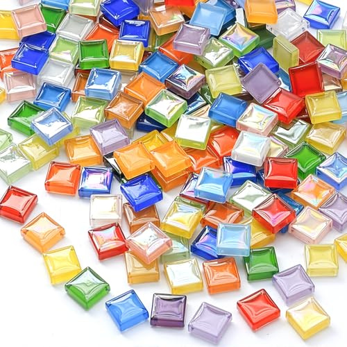 Haoledy 1kg Mosaiksteine zum Basteln 1x1 cm, Farbmischung & Irisierend, Mosaikfliesen Mosaik Bastelset Kinder Glasmosaiksteine, für DIY-Projekte Dekorieren von Solarleuchten, Tischlampen Vasen