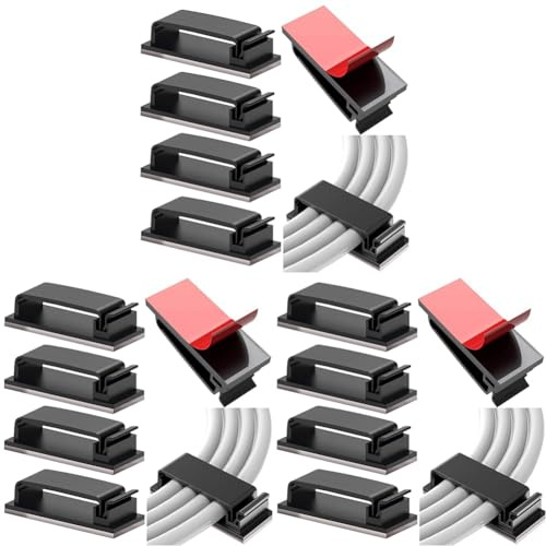 Vinabo Juego de 10 Clips de Cable Autoadhesivos Duraderos, Organizador de Clips de Cable, Kit Organizador de Cables, Clip de Cable Autoadhesivo Para TV, PC, Escritorio, Hogar, Oficina, Negro