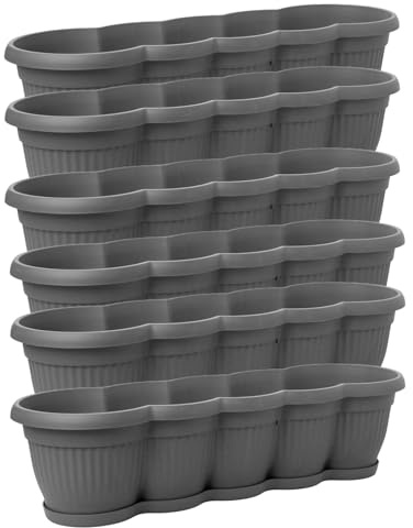 2friends 4er Set Blumenkasten 60 cm - Balkonkasten rund mit Untersetzer, anthrazit, hochwertiger Kunststoff, wetterfest, für Balkon & Fensterbank außen, Made in EU