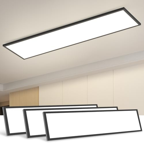 CBJKTX 3ER LED Panel 120x30 Deckenleuchte Dimmbar Lang Deckenpanel Flach | Büro Deckenlampe mit Fernbedienung Bürolampe Decke Groß 40W Schwarz Tageslichtlampe für Werkstatt Flur Küche Wohnzimmer