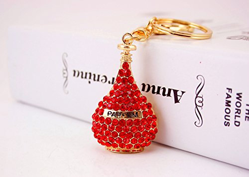 Gifts UK® Gold Perfume Bottle Crystal Diamante Rhinestone Handbag Charm Bag Charms Keyrings Pendant Key Chain *UK Stock* (Red)