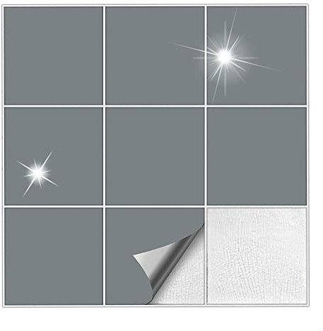 Kiwistar Fliesenaufkleber Grau Glänzend - 15 x 15 cm - 25 Stück - Klebefliesen zum Überkleben von Wandfliesen - Fliesensticker für Küche Bad Fliesenmuster - selbstklebend und wasserfest