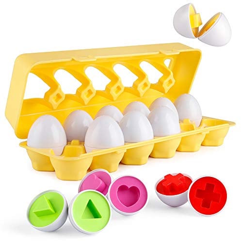 Coogam Matching Eggs Age 3+ 12 pcs Set Color & Shape Recoginition Sorter Puzzle for Easter Travel Bingo Game Early Learning Educational Fine Motor Skill Gift for Boys Girls Kids