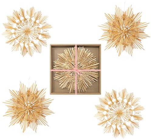 COM-FOUR® 4X Großes Strohstern-Set - XXL Fensterschmuck aus Stroh - Strohsterne in 2 Ausführungen - natürlicher Christbaum-Schmuck - 26cm/28cm